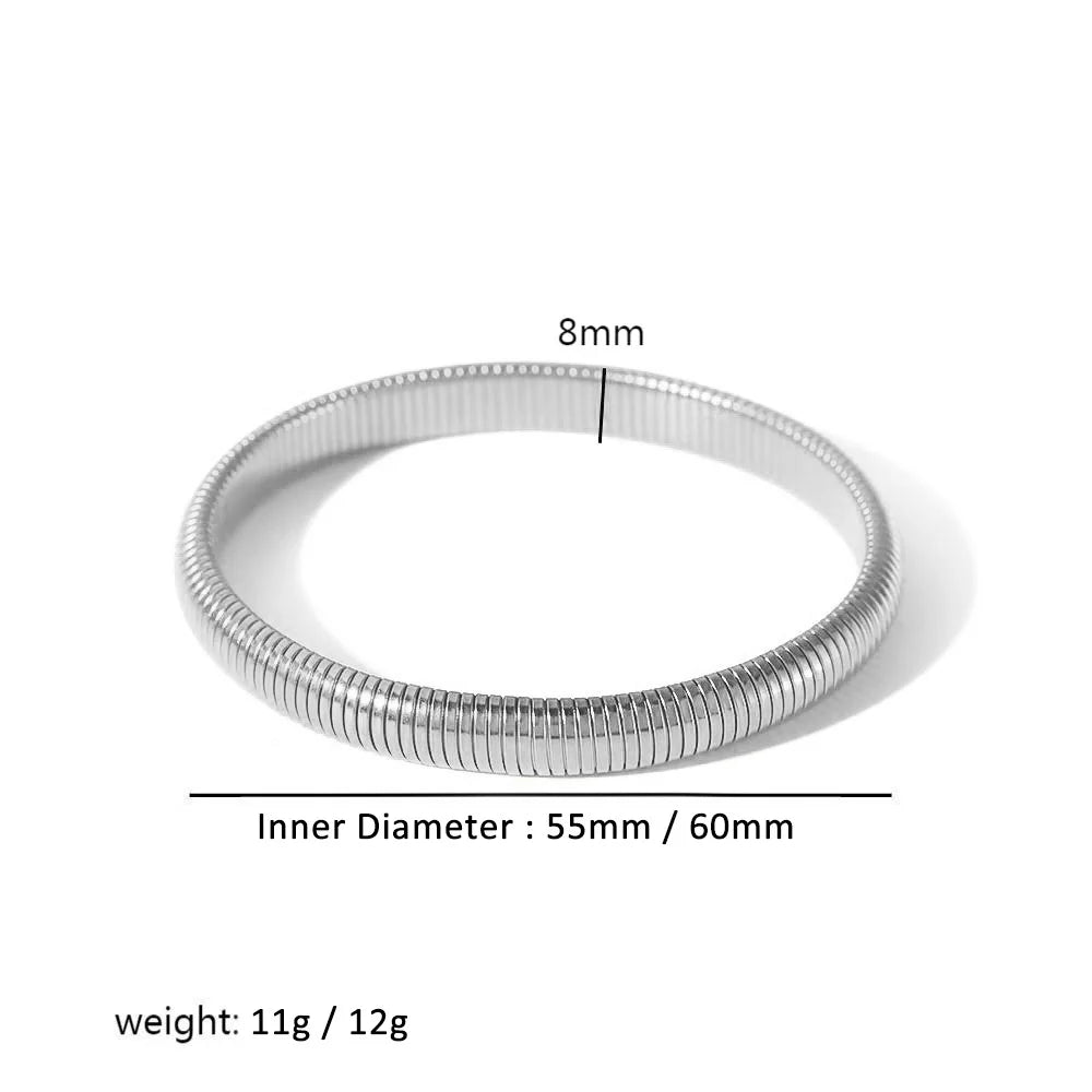 304L Stainless Steel Elastic Bracelet Women 18k Gold Plated Charm Punk Wide Chunky additional angle