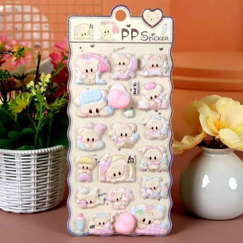 3D Cartoon Stress Relief Stickers | Soft PP Rabbit Bear Dog Decor detail view