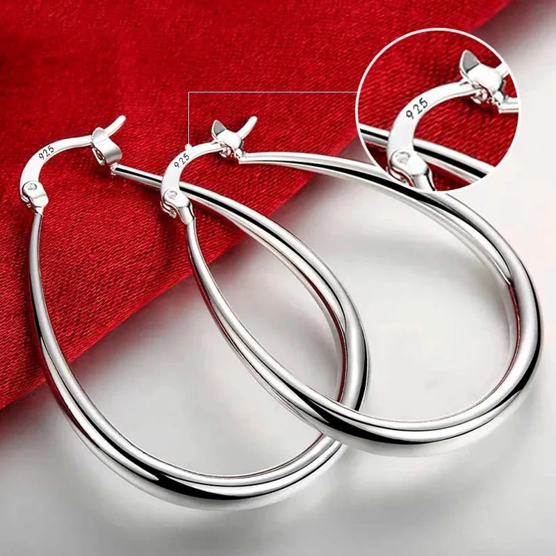 925 Sterling Silver 18K Gold Plated Oval Earrings 4.4cm close-up view