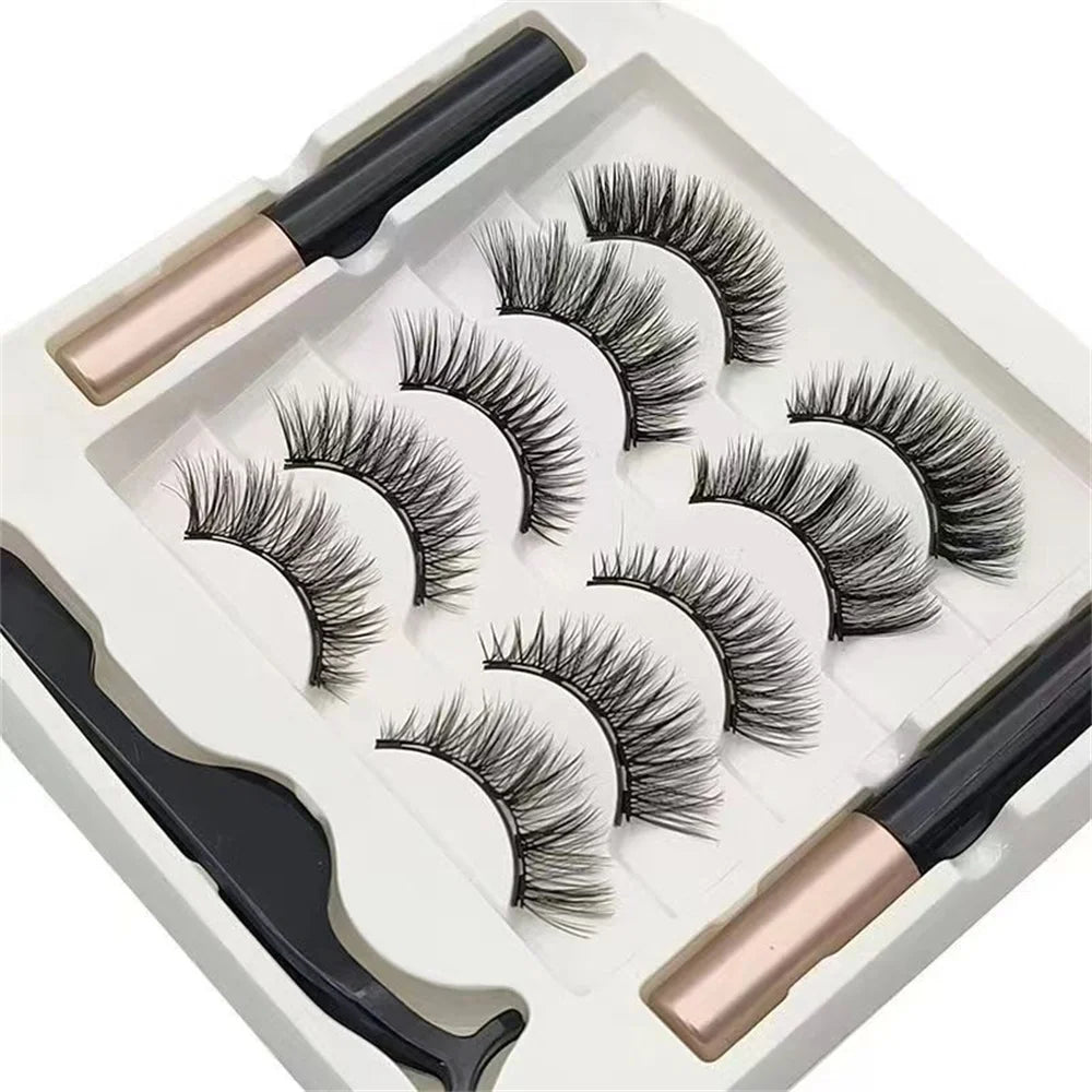 5 Pairs Magnetic Eyelashes Set with Eyeliner and Tweezers | 3D Natural False Lashes K alternate view