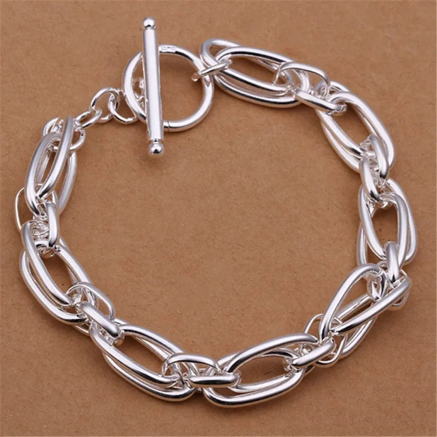 Fine 925 Sterling Silver Noble Nice Chain Solid Bracelet for Women Men Charms Party Gi close-up view