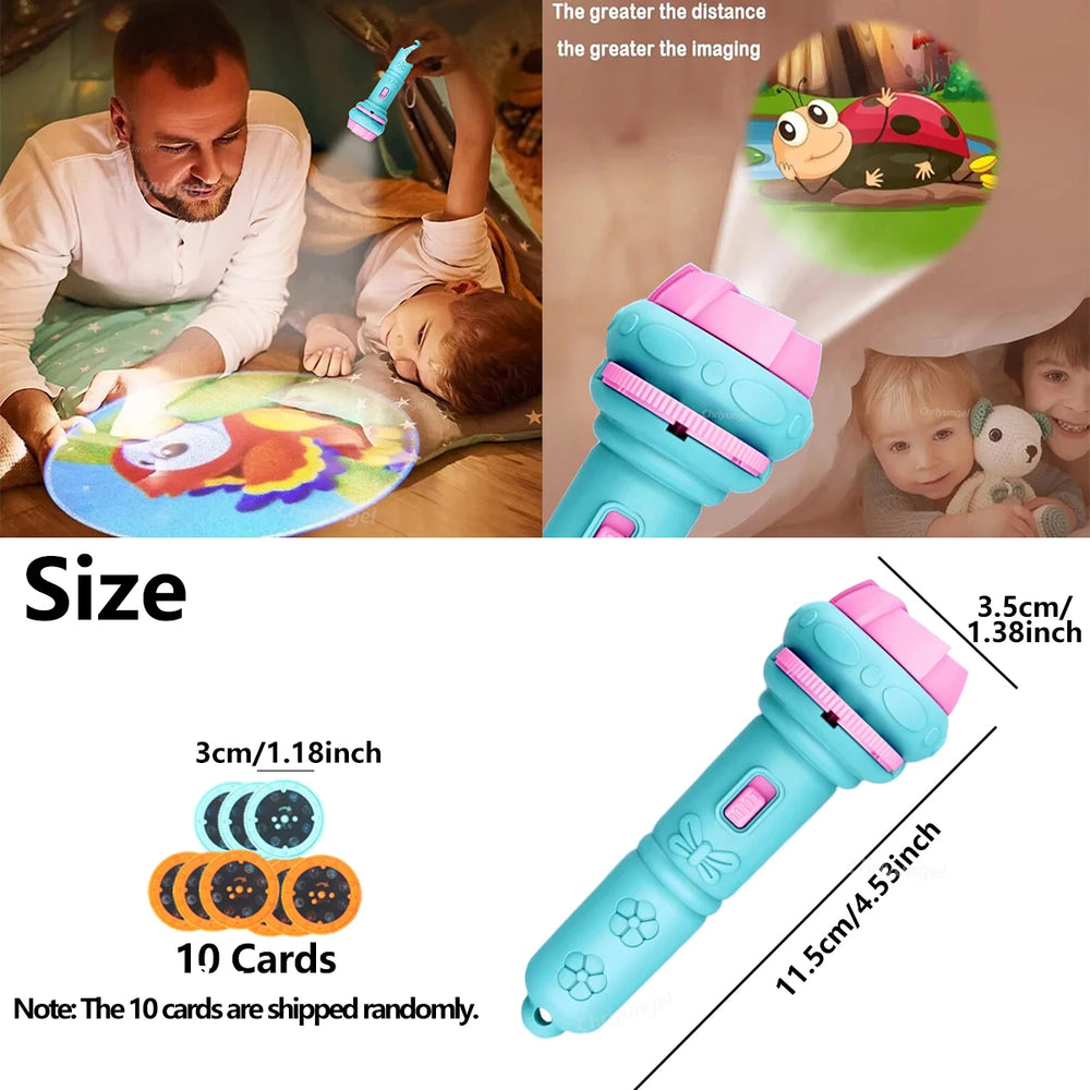 10 Cards Cartoon Projection Flashlight 80 Patterns Creative Children Flashlight Toy additional angle