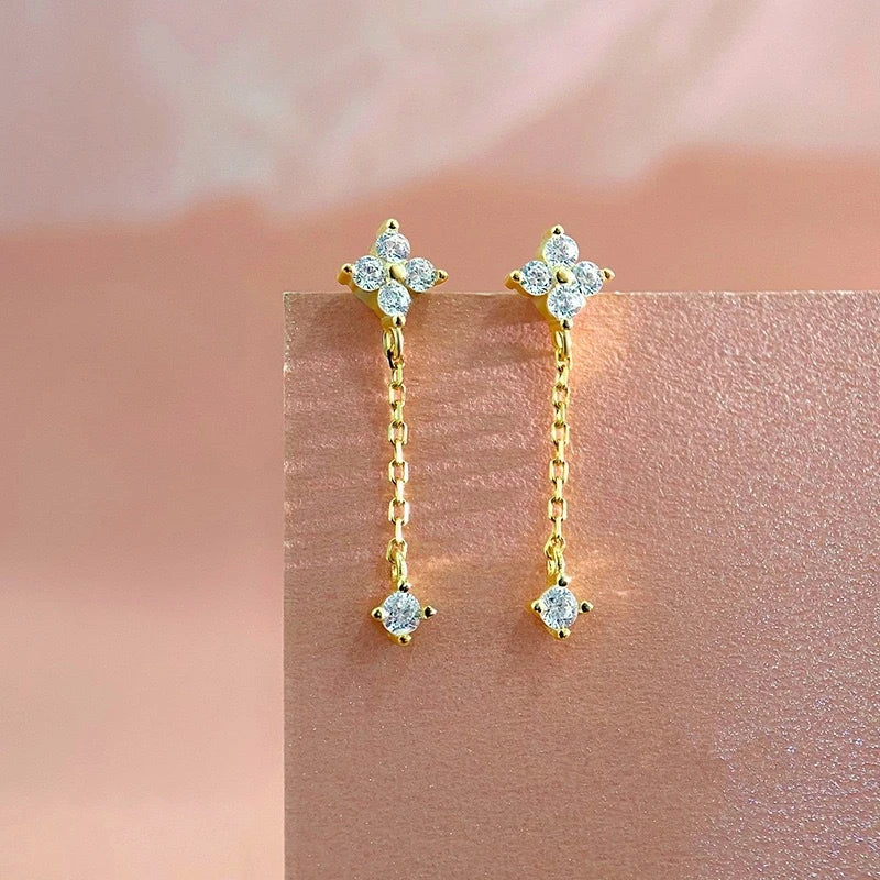 3PCS Stainless Steel Crown Chain Tassel Zircon Drop Earring Flower Ear Stud For Women alternate view