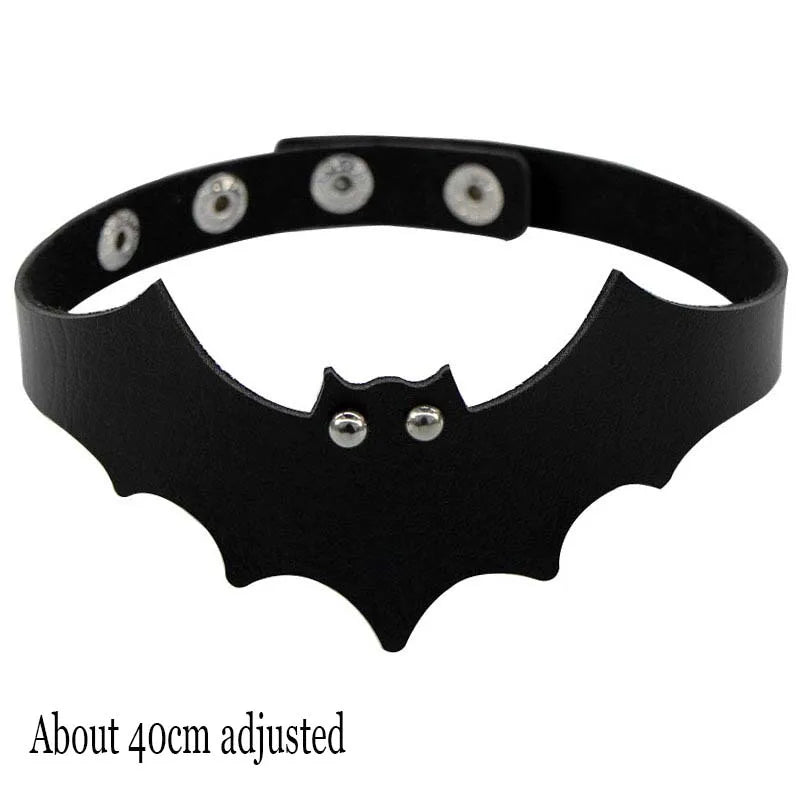 Gothic Bat Heart Lock Punk Choker | Black Leather Collar Necklace detail view