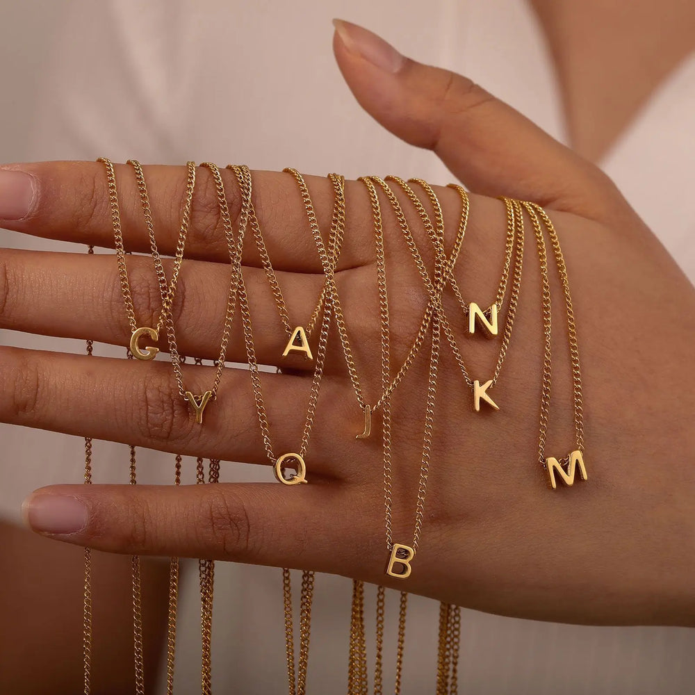 Vnox Chic Tiny A-Z Letters Necklaces for Women Girls, Gold Color Stainless Steel Initial Chokers,Sma