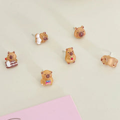 Kawaii 6Pairs Capybara Earrings Set, Cute Cartoon Fashion Accessory for Women and Girl close-up view