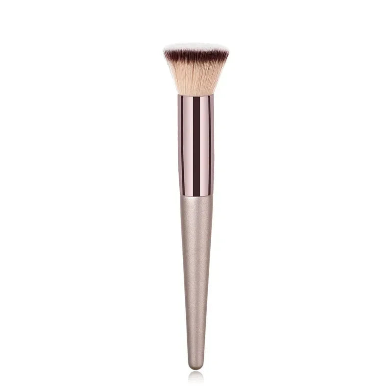 Champagne Makeup Brush Set | Foundation & Powder Flat Head Cosmetic Brush close-up view
