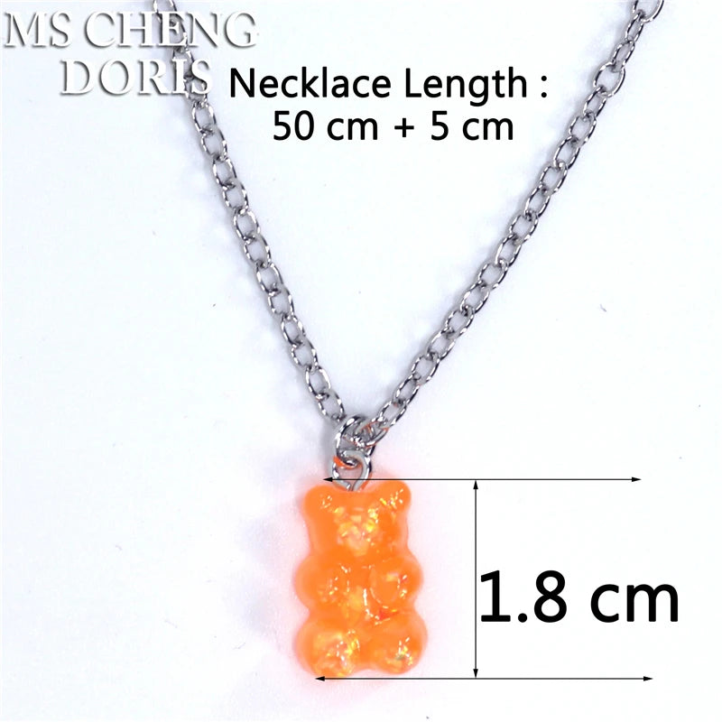 Handmade 33 Styles Colors Cute Resin Gummy Bear Chain Necklaces, Candy Color Pendant For detail view