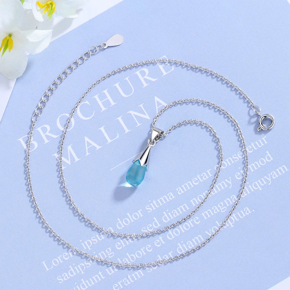 925 Sterling Silver Water Drop Crystal Pendant Necklace | Fine Jewelry Gift for Women close-up view
