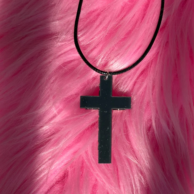 Rivet Cross Pendant Necklace | Punk Gothic Fashion Jewelry for Women lifestyle view