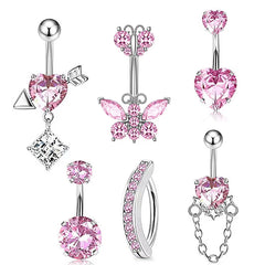 Stainless Steel Butterfly Belly Button Ring High Quality Pink Rhinestone Love Navel P alternate view