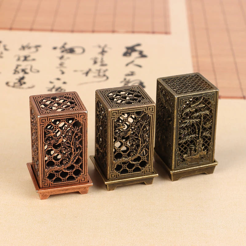 Square Vertical Incense Burner | Small Xiangyun Alloy Holder for Indoor Aromatherapy close-up view