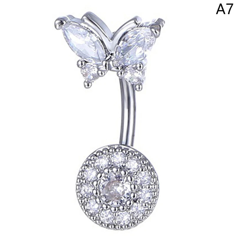 Crystal Belly Button Ring Animal Shape Belly Piercing Stainless Steel Navel Curved Barbe detail view