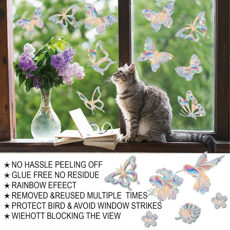 Rainbow Suncatcher Window Stickers | PVC Cat Butterfly Prism Glass Decal additional angle