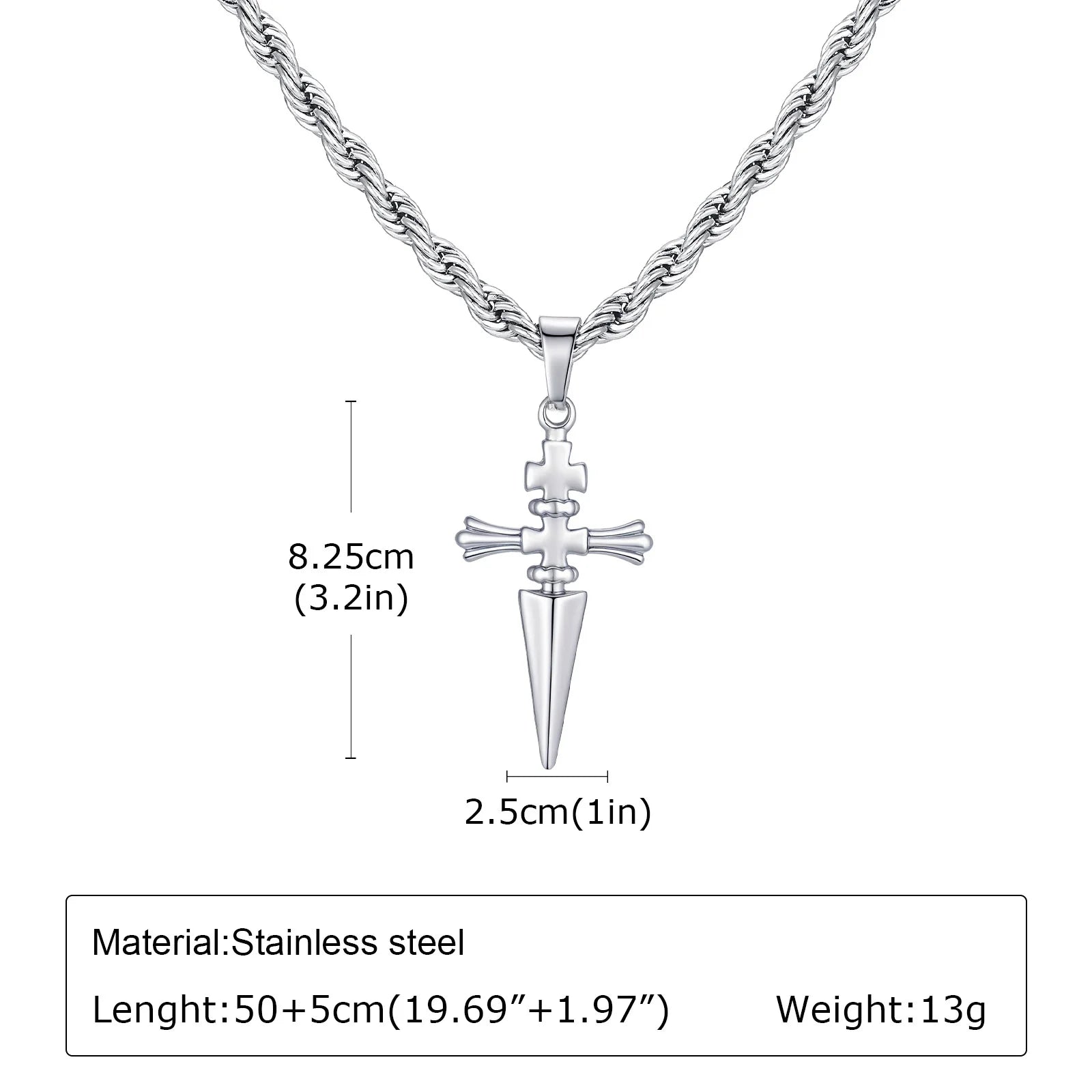 Men's Silver Color Geometric Pendant Necklace, Non Fading Stainless Steel Compass N additional angle