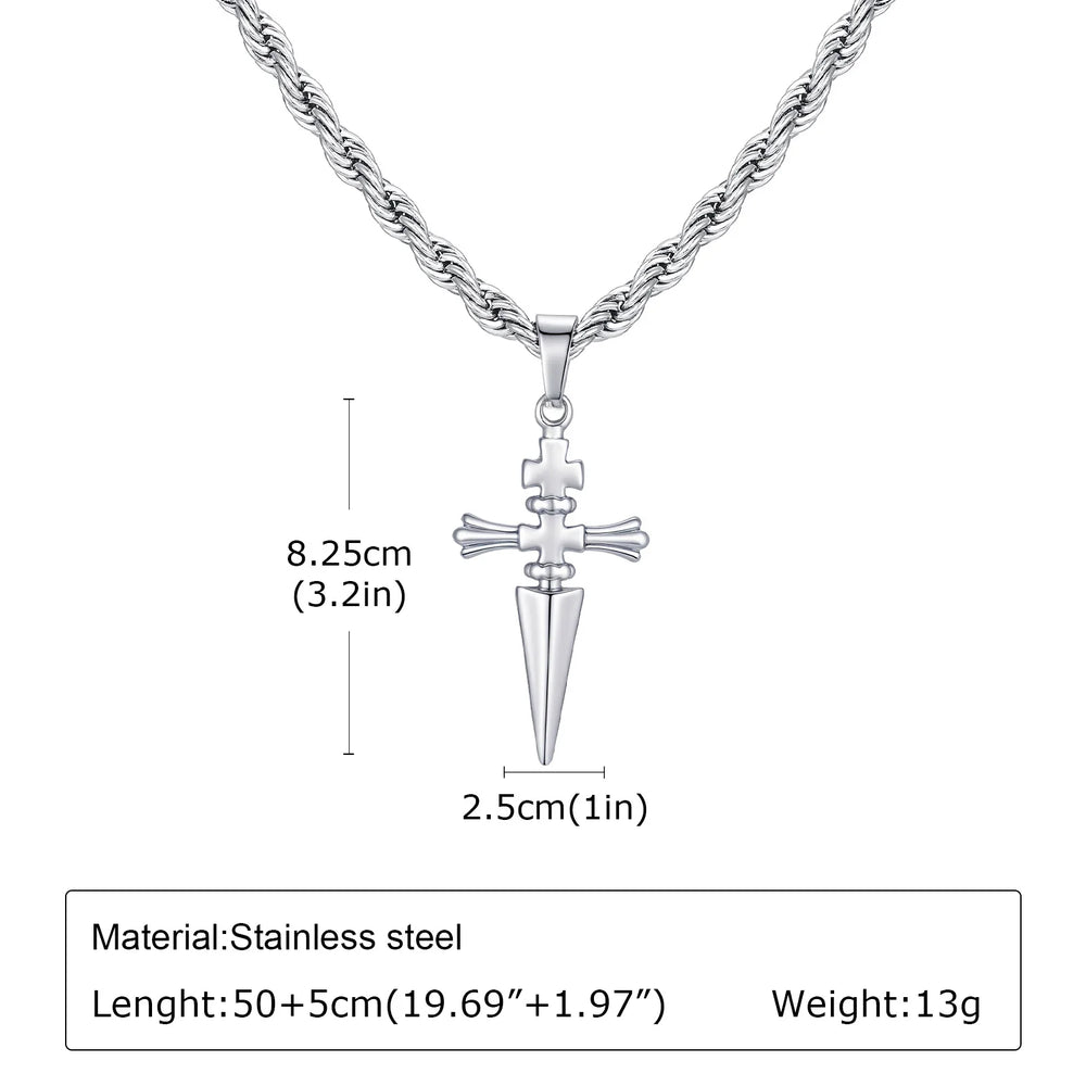 Men's Silver Color Geometric Pendant Necklace, Non Fading Stainless Steel Compass N additional angle