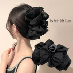 Elegant Mesh Large Hair Clip for Woman Solid Color Back of The Head Shark Clip Fashion Girl Hair Cla