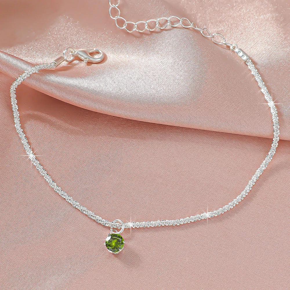 New 925 Sliver Plated CZ Anklet Bracelets for Women Girl Trendy Waterproof Zircon Cha lifestyle view