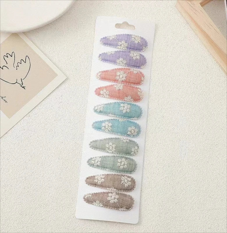 10Pcs/Lot Fresh Print Cotton Alloy Hair Clips for Kids Fabric Plaid BB Hairpins Gir additional angle