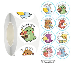 50/100/500pcs Cartoon Dinosaur Thank You Stickers | 1 Inch Round Labels for Packaging, Gifts, and Ba