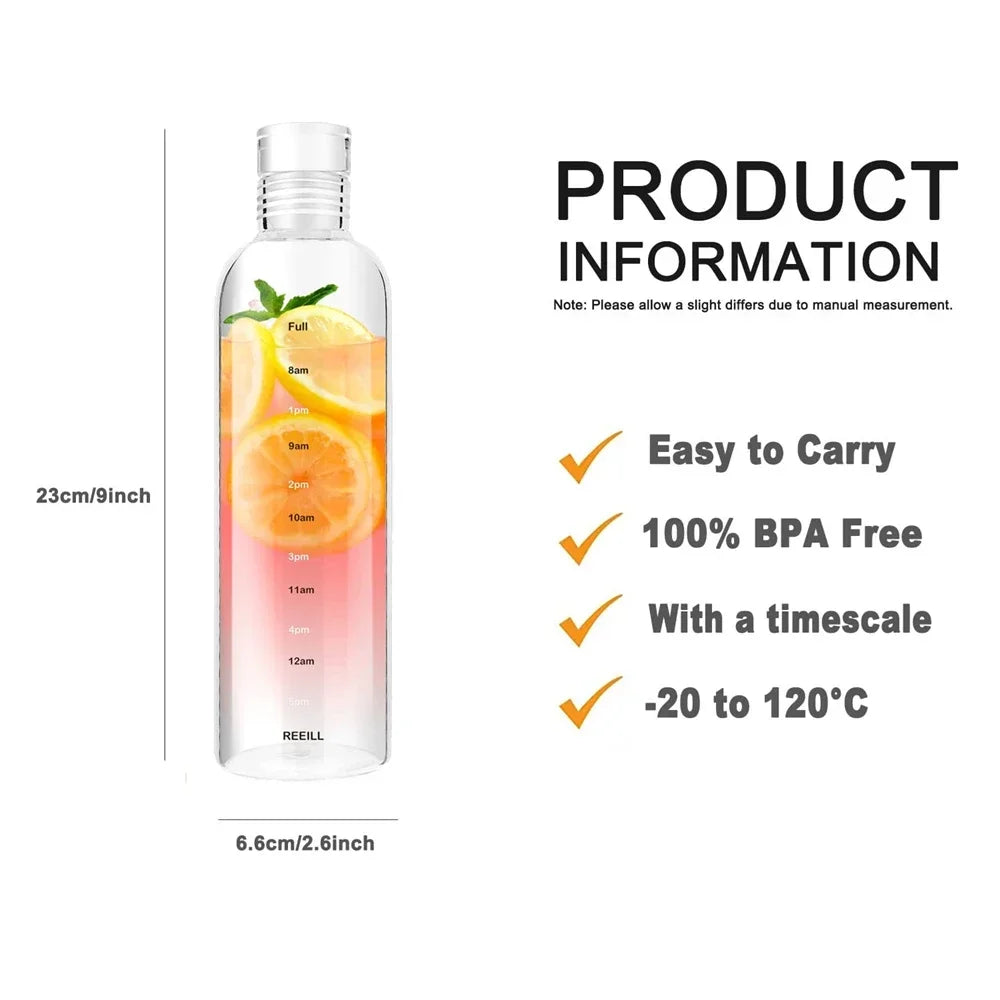 500/750ml Transparent Plastic Water Bottle Time Marker Creative Large Capacity Leakpr lifestyle view