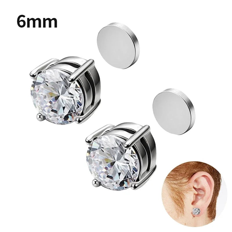 Fashion Crystal Magnetic Clip Ear Stud | Non Piercing Earrings for Men Women close-up view