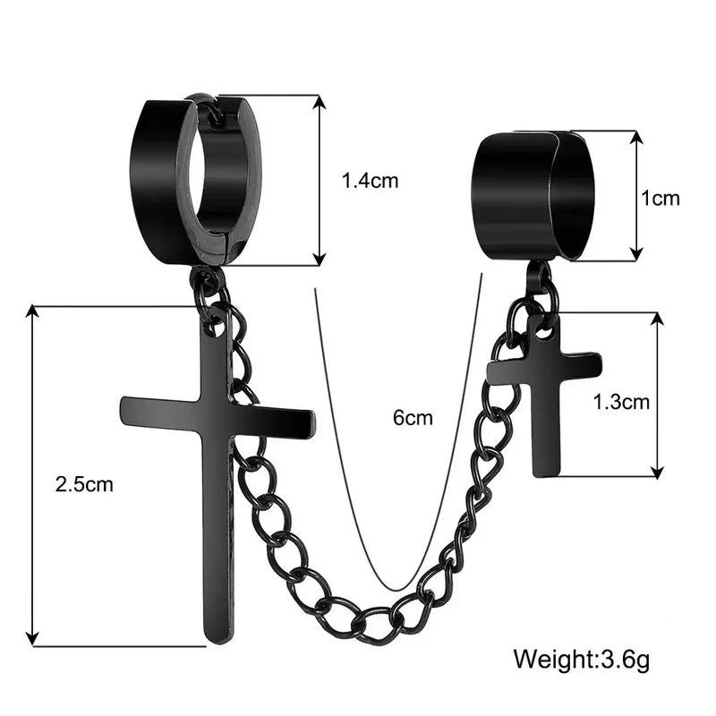 EVISPOL Gothic 2 Punk Cross Tassel Fake Earrings Cuff Clip On Metal Chain Earrings Hi alternate view