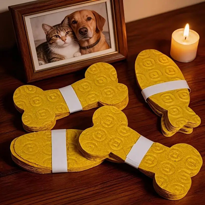 Pet Memorial Ceremonial Money Notes Yellow Fish-Shaped Joss Paper for Pet Loss Rememb lifestyle view