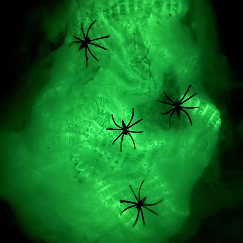 Glow In The Dark Spider Webs Halloween close-up view
