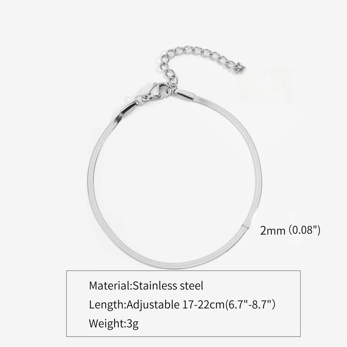 3mm Silver Color Stainless Steel Flat Chain Bracelet Simple Bracelet For Men Retro Jewel detail view