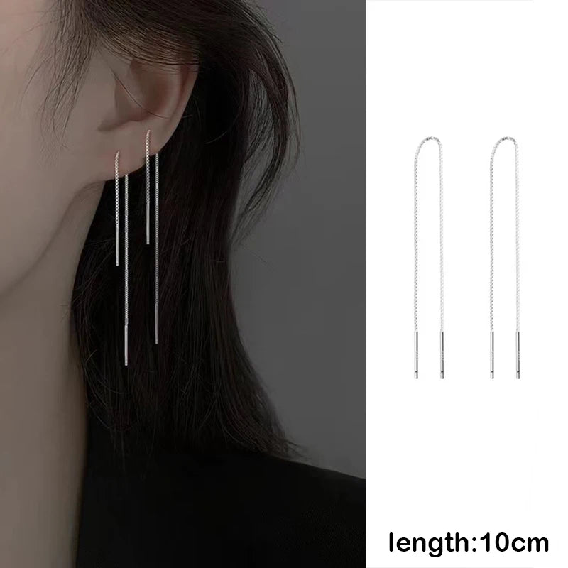 JWER S925 Silver Needle Star Line Earring for Women Tassel Drop Earring Long Chain Be alternate view