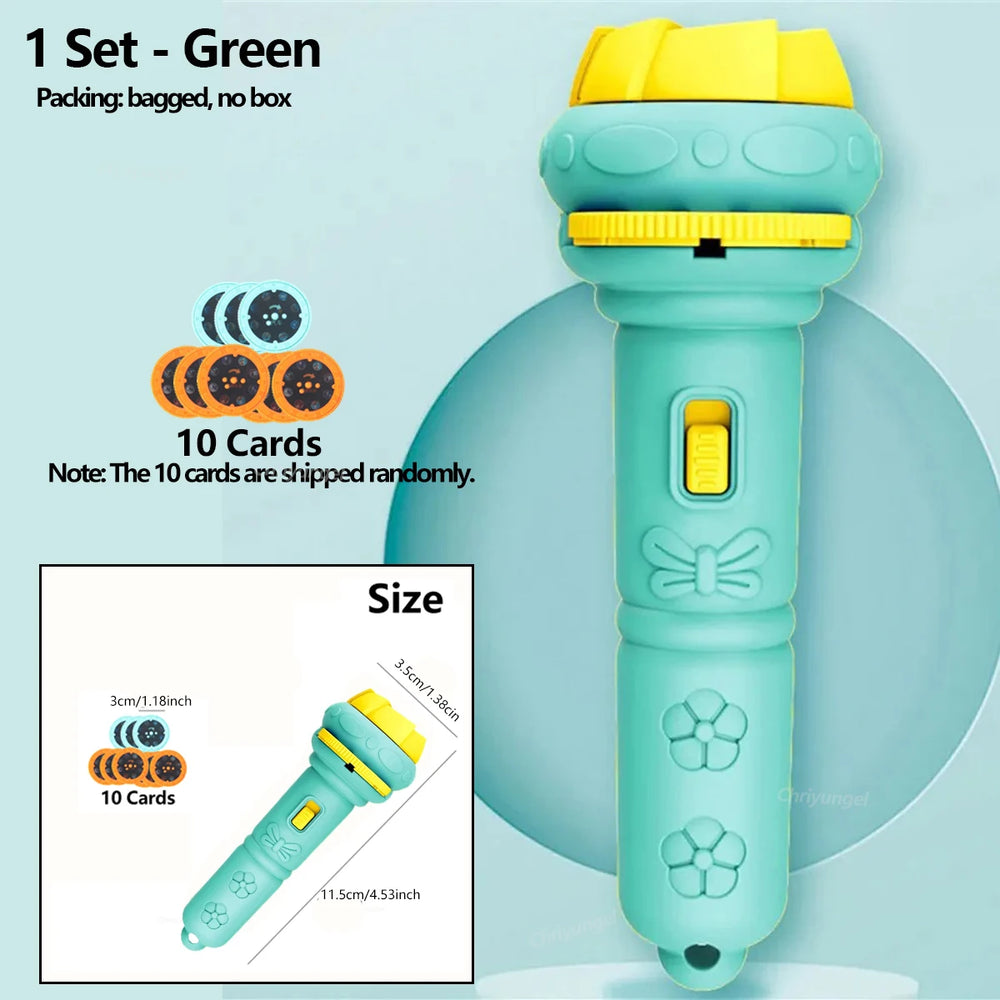 10 Cards Cartoon Projection Flashlight 80 Patterns Creative Children Flashlight Toy Pr close-up view