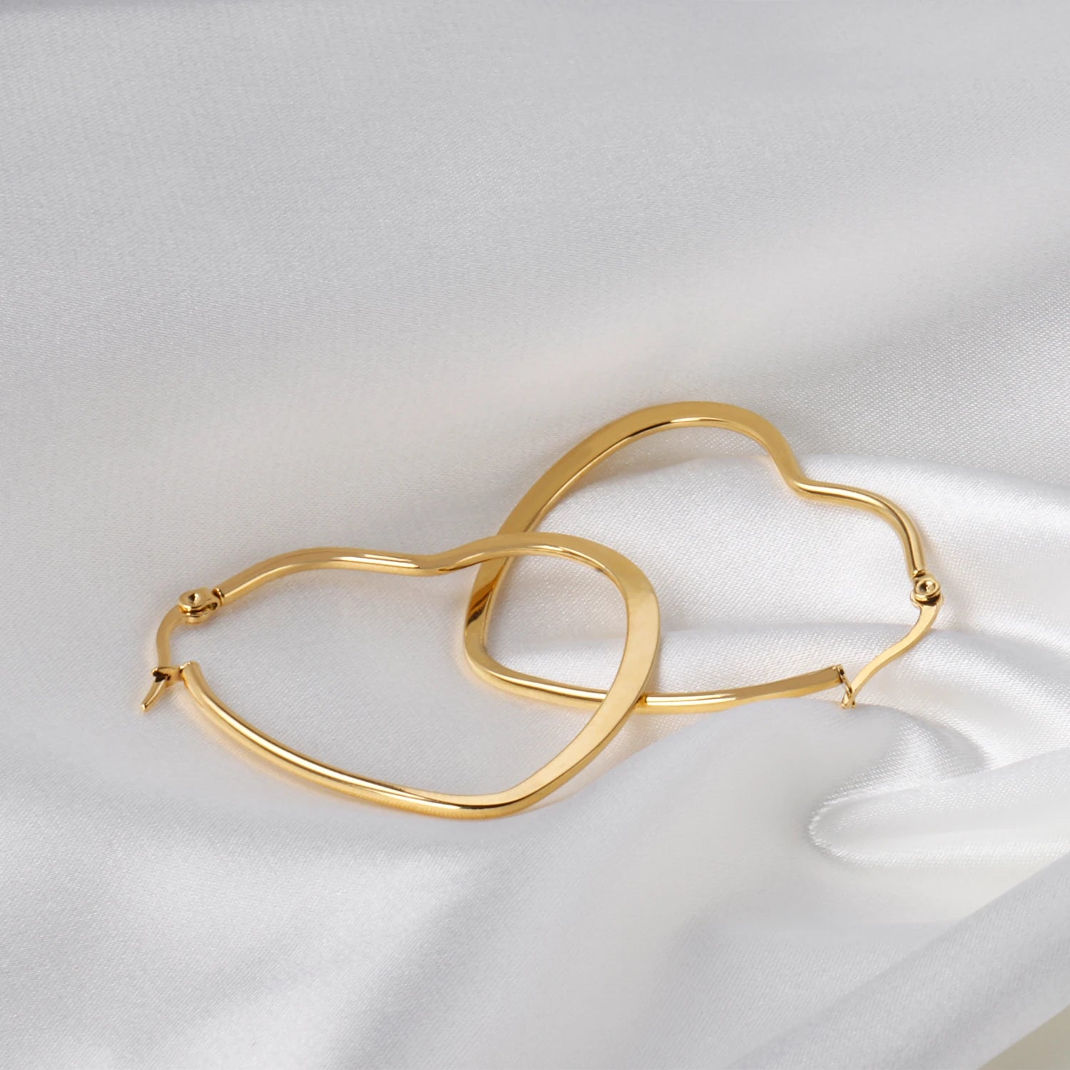 LUXUSTEEL Stainless Steel Hoop Earrings | Simple Geometric Shapes for Women additional angle