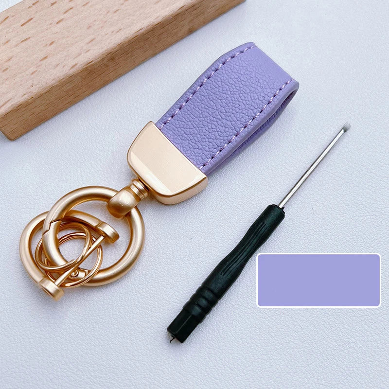 Luxury Suede Leather Flip Fur Keychain | Car Key Accessory close-up view