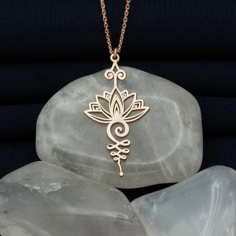Stainless Steel Unalome Pendant Necklace | Yoga Jewelry with Lotus Flower alternate view