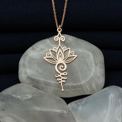 Stainless Steel Unalome Pendant Necklace | Yoga Jewelry with Lotus Flower alternate view