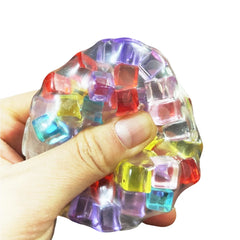 Rainbow Cube Stress Ball TPR Bead Pressure Reducing Decompression Pinch Ball for Children DIY Handma