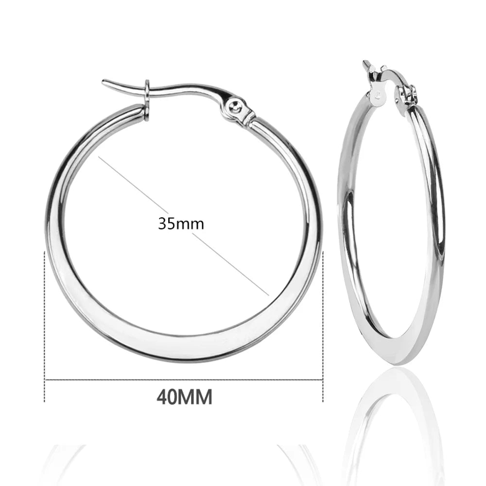 LUXUSTEEL Stainless Steel Hoop Earrings | Simple Geometric Shapes for Women close-up view