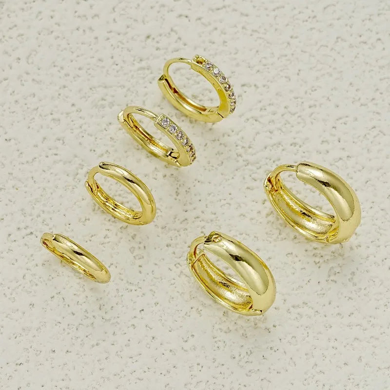 3 Pairs Stainless Steel Crystal Zirconia Hoop Earrings for Women Trendy Simple Gold P lifestyle view