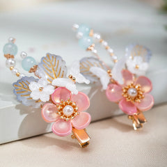 1 Pair Ancient Flowers Hair Pins Pink Resin Flower Hair Clips Crystal like Blossom Hairpins for Women Girls Hair Accessories