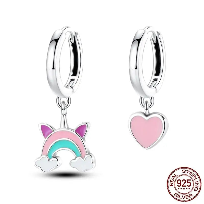 Luminous Shell Women Earrings Original 925 Sterling Silver Pave CZ Star Moon Hoop Earrin detail view