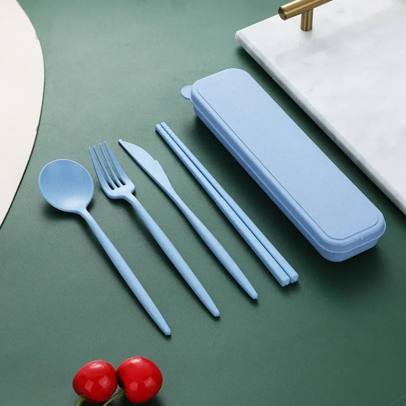 4-piece Portable Utensils, Healthy Eco-Friendly Wheat Straw Cutlery, Reusable Chops additional angle