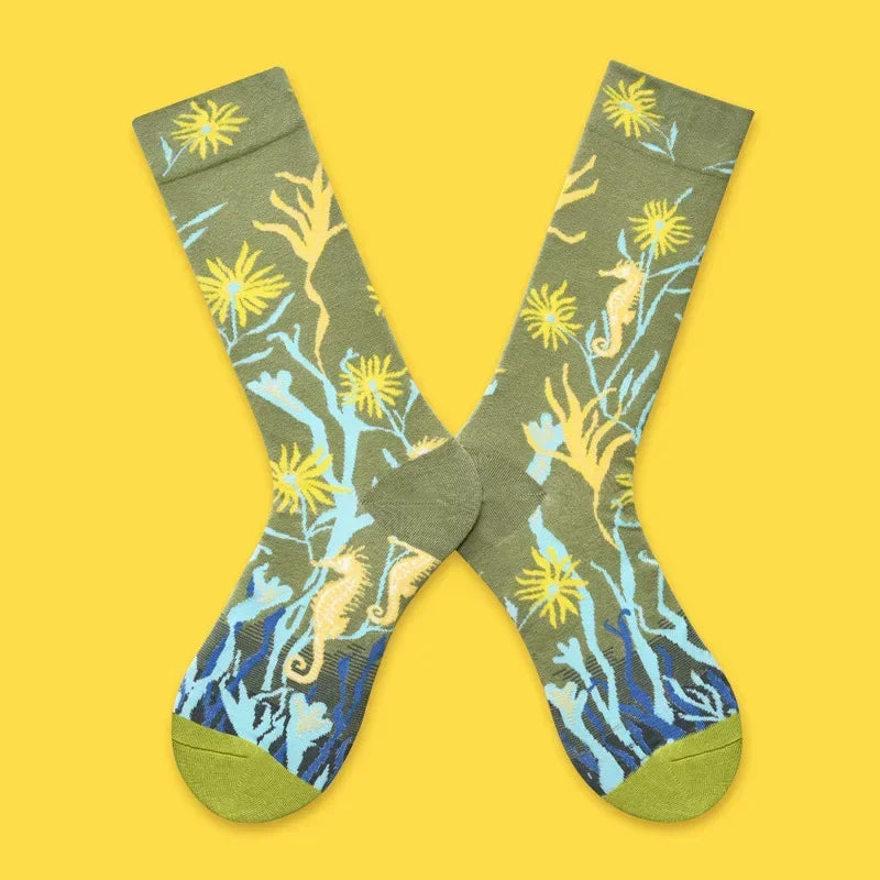 1 Pair Canvas Lattice Plant Art Funny Socks Women Novelty Abstract Cute Socks Women additional angle