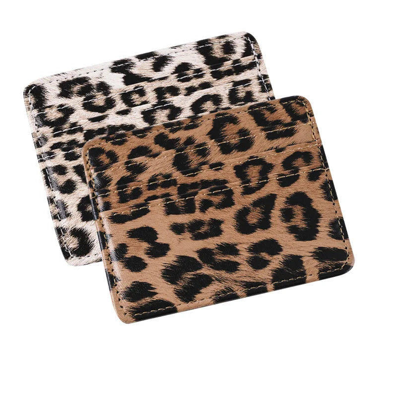 Women Leopard Print PU Leather Card Wallet | Ultra Thin Multi Slot Credit Card Holder