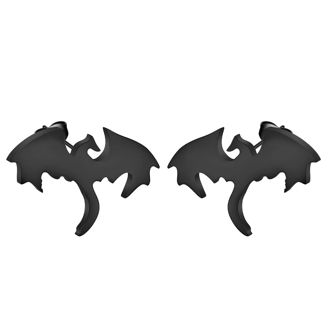 Punk Black Western Dragon Ear Stud | Stainless Steel Stud Earrings detail view