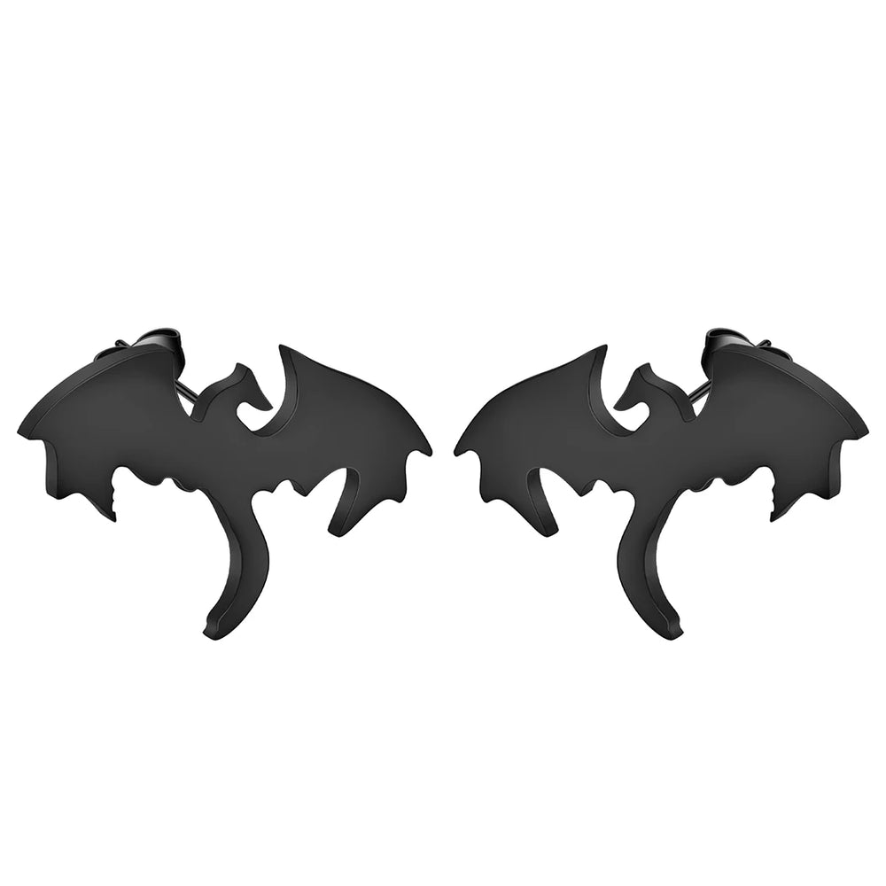 Punk Black Western Dragon Ear Stud | Stainless Steel Stud Earrings detail view