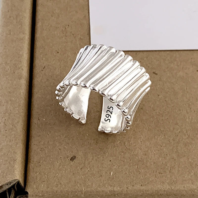 PANJBJ 925 Sterling Silber Perlen Unregelmäßiger Ring | Damen Muschel Überlappend Hohl Süßes Design Schmuck