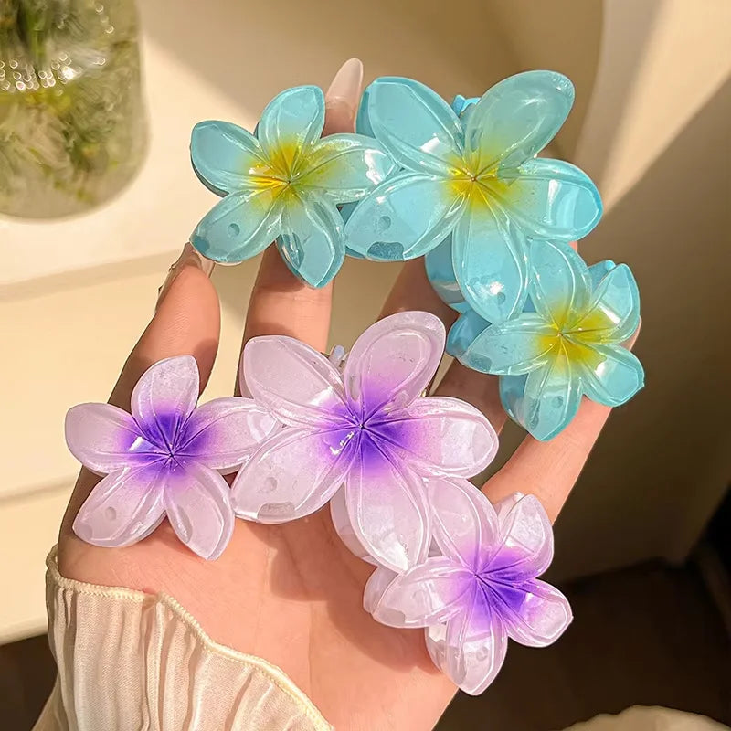 1/2pcs Fashion Gradient Egg Flower Hair Claws Clip For Women Sweet Acrylic Girls Ha additional angle