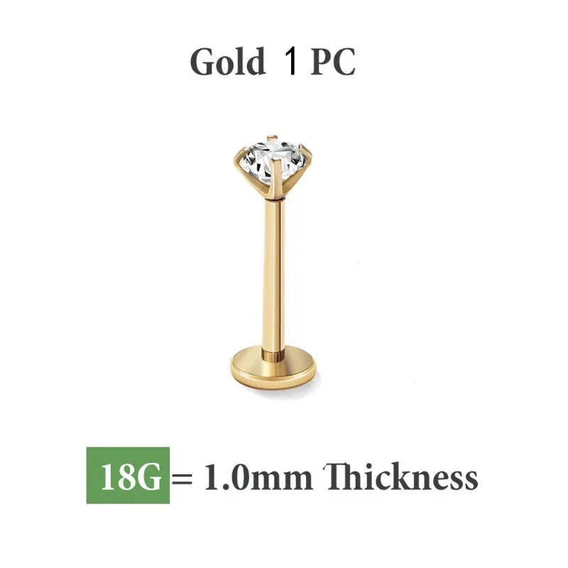 1pc 20G-16G Stainless Steel Monroe Lip Stud Ring, Tragus Helix Conch Cartilage Earr additional angle