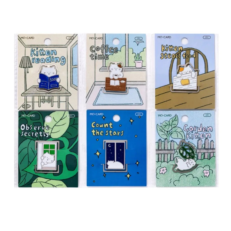 1 Piece Metal Bookmark Cat Life Cute Cartoon Page Clip for Reading Student Gift Book lifestyle view